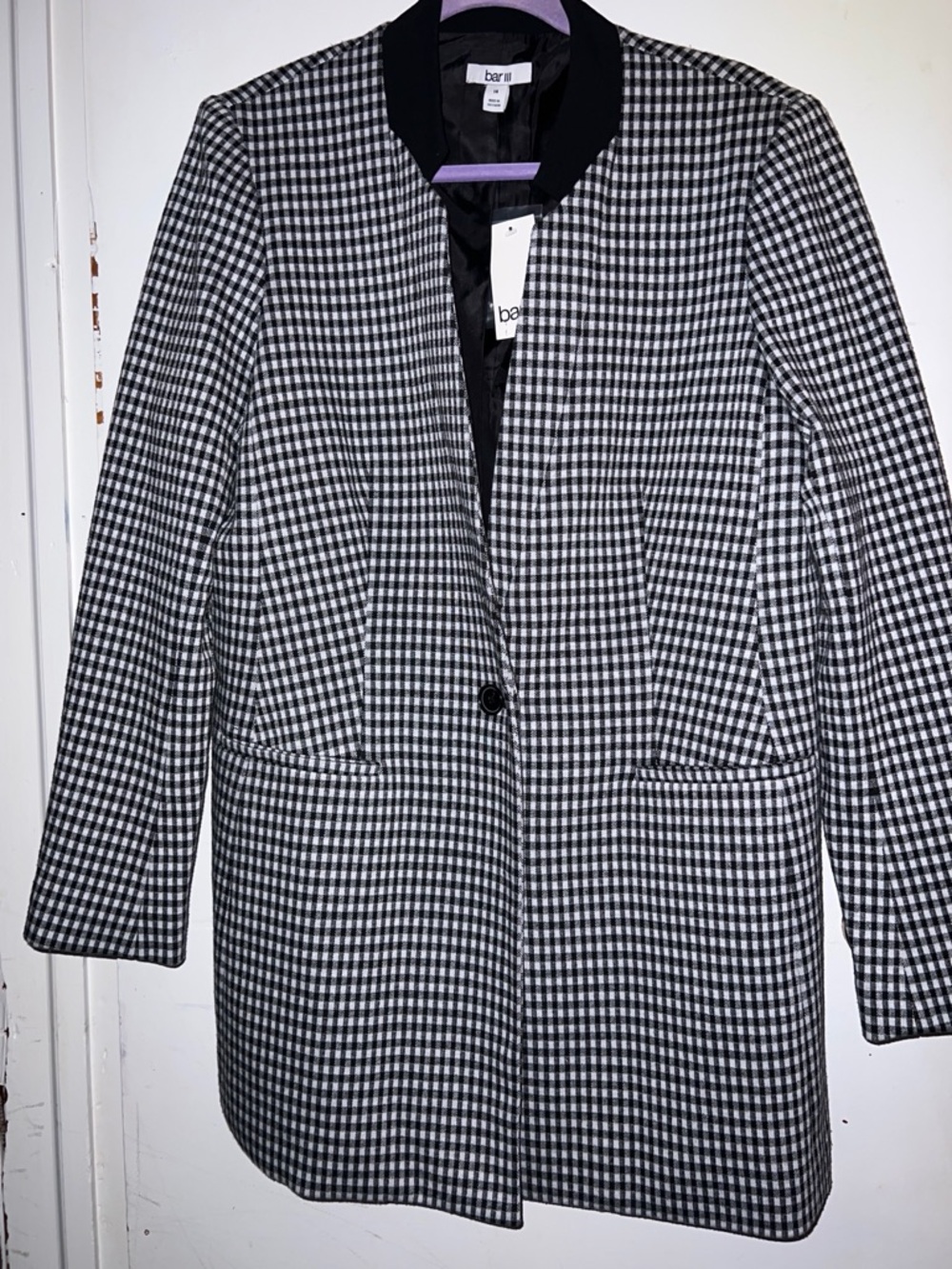 Bar III Black & White Gingham Longline Single-Button Blazer